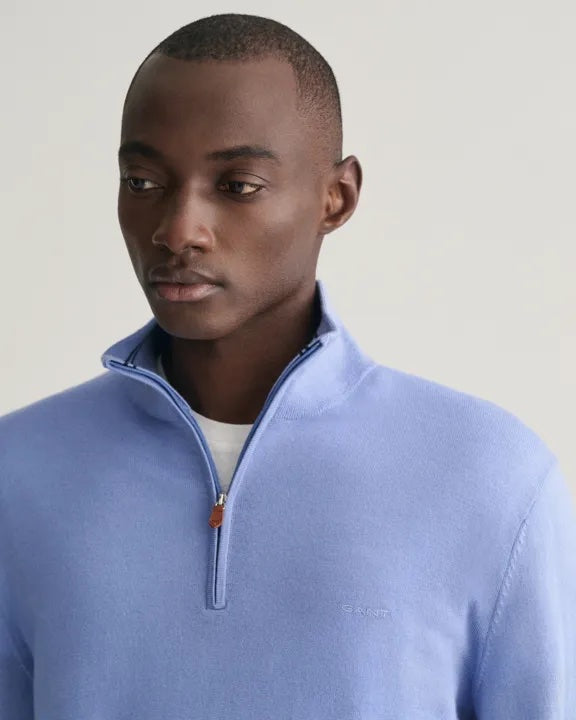 Extra fine merino half zip- Gentle blue