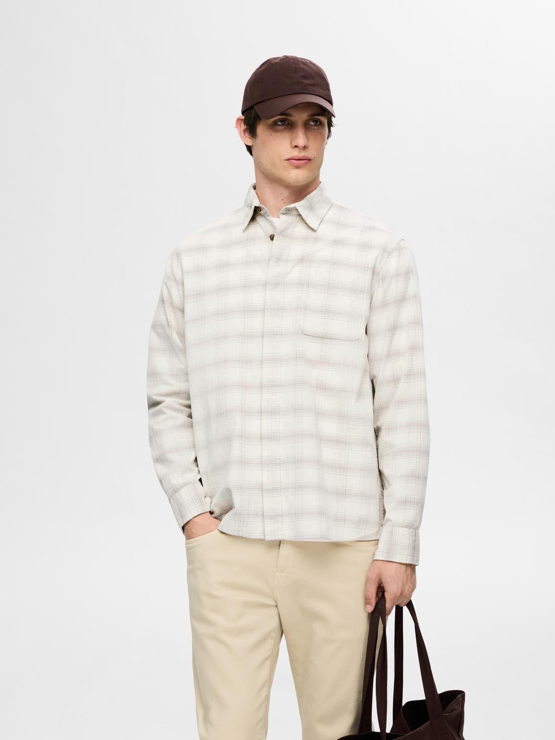 Relax cord check shirt ls- Egret/checks