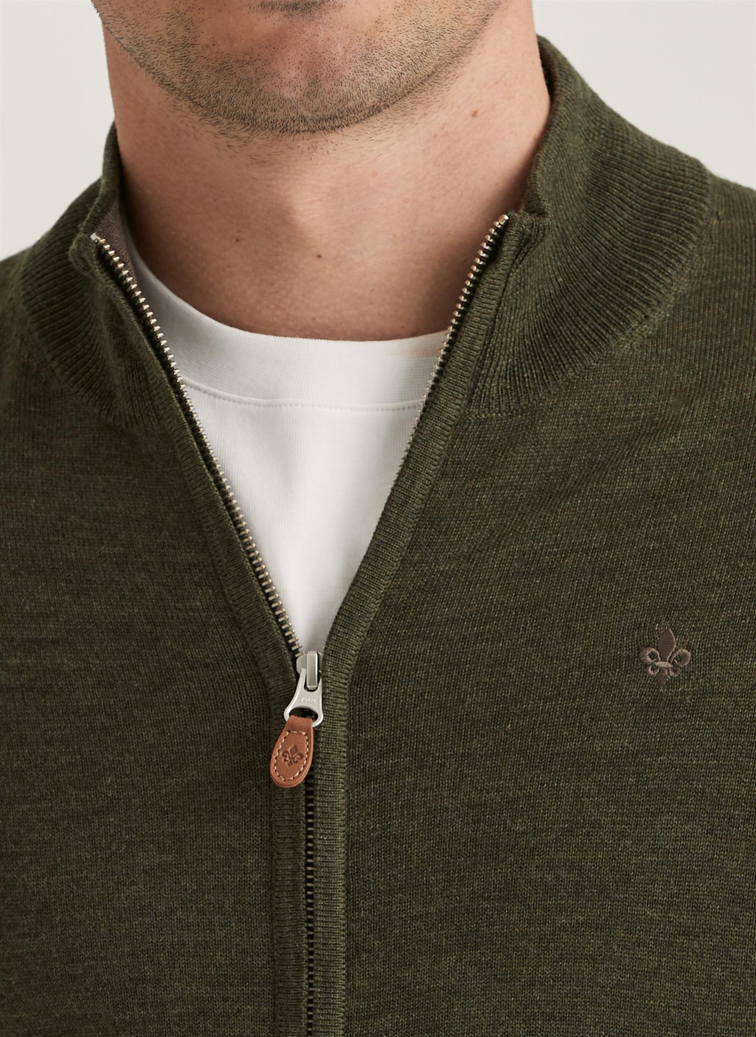 Merino Zip Cardigan- Olive