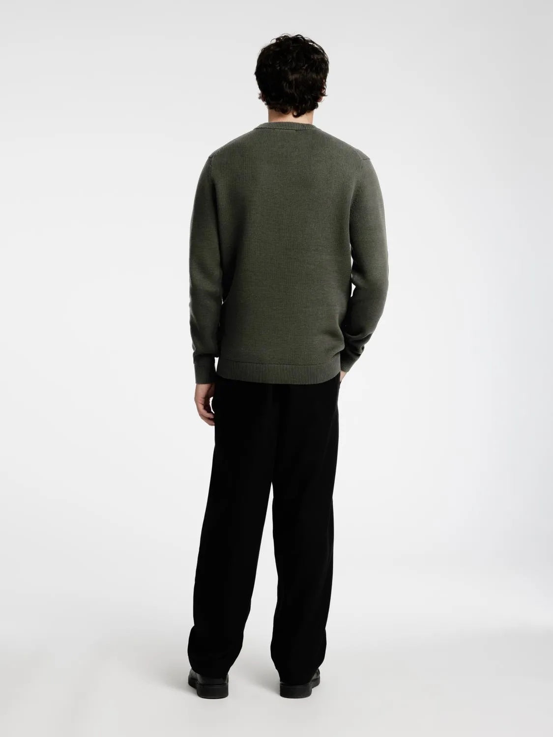 Dane LS knit structure crew neck-Forest night