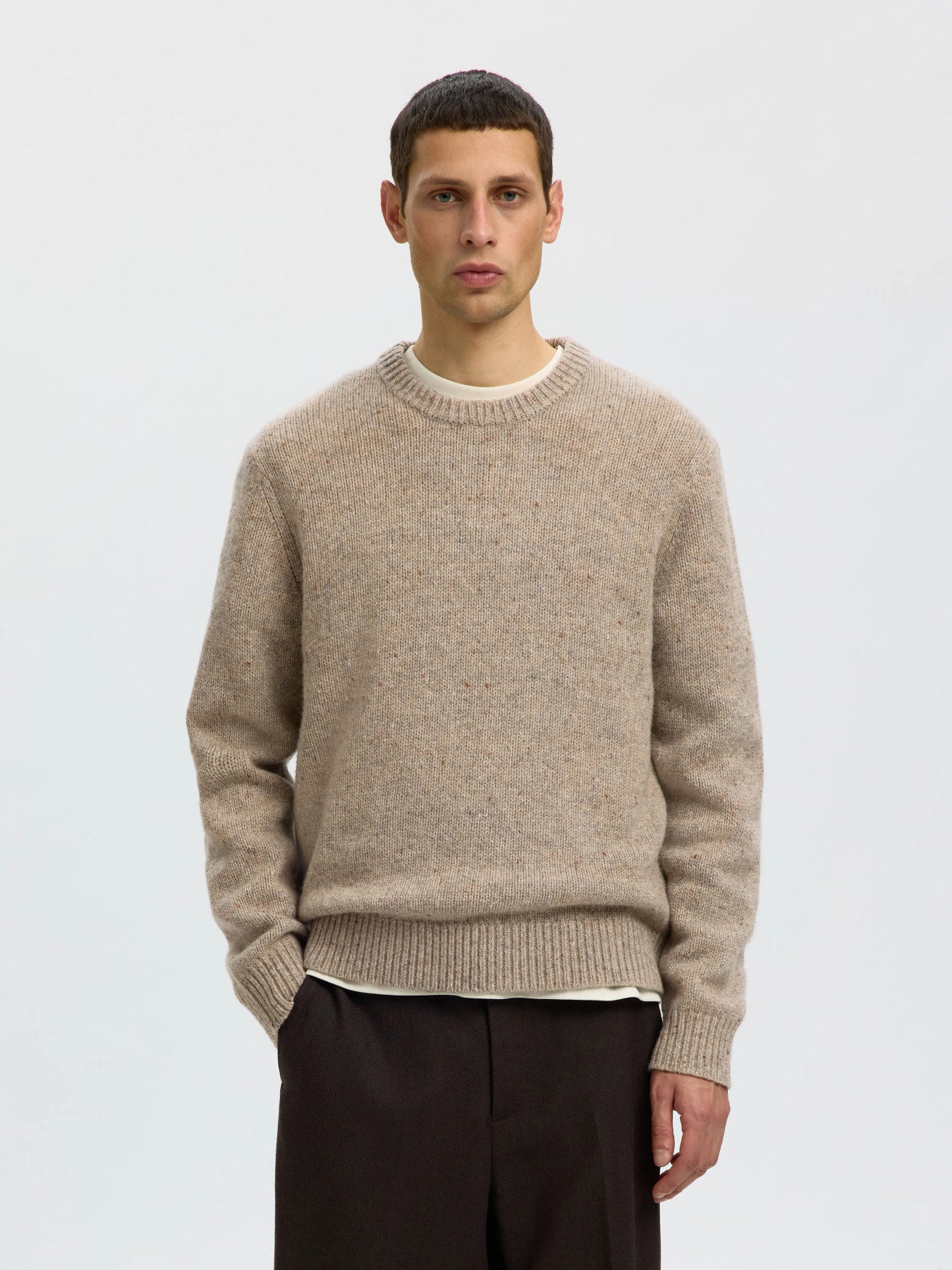 Cody ls knit oneck - Oatmeal/Neps