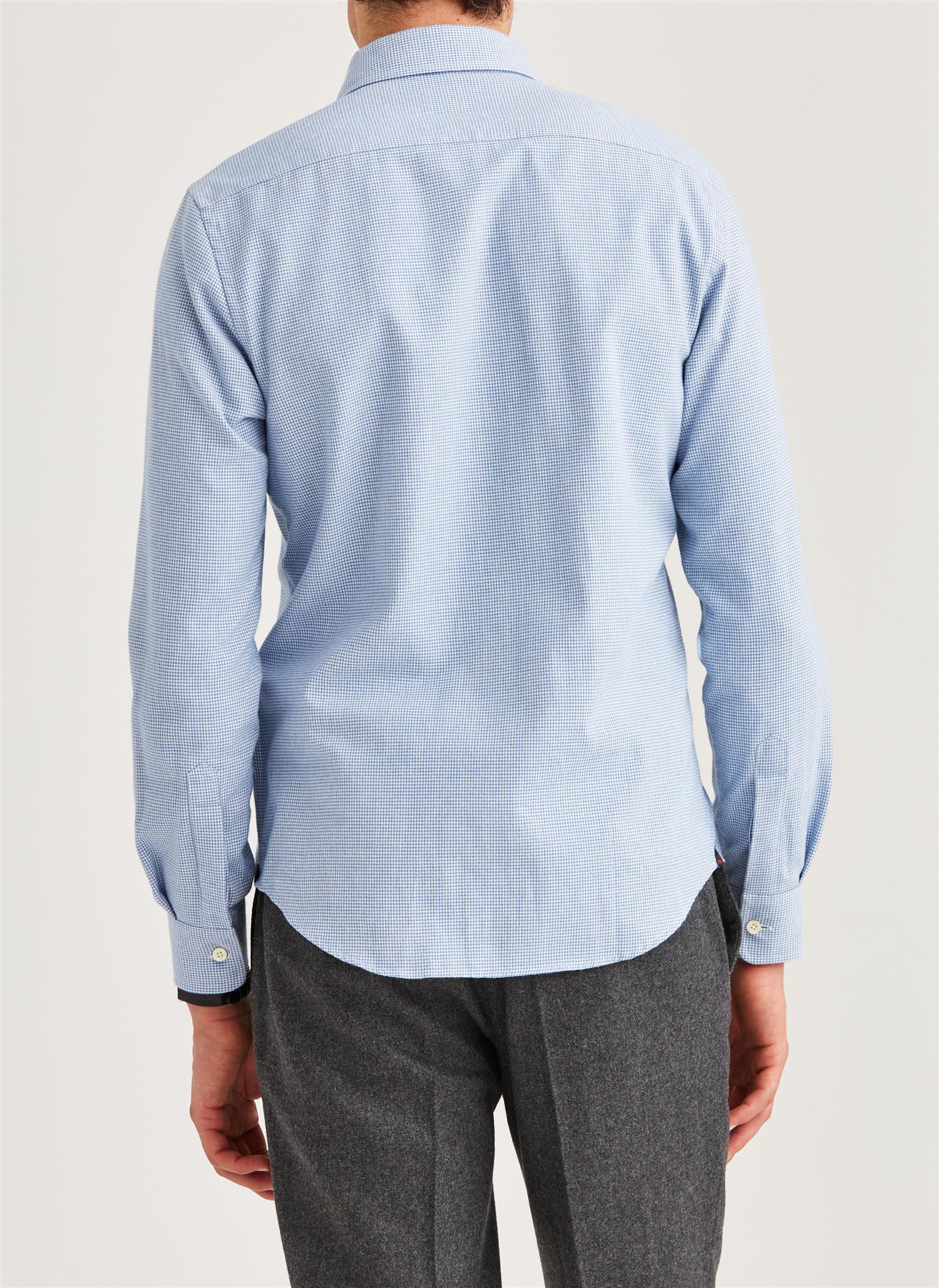 Soft Twill Dogtooth Shirt-Slim Fit- Blue