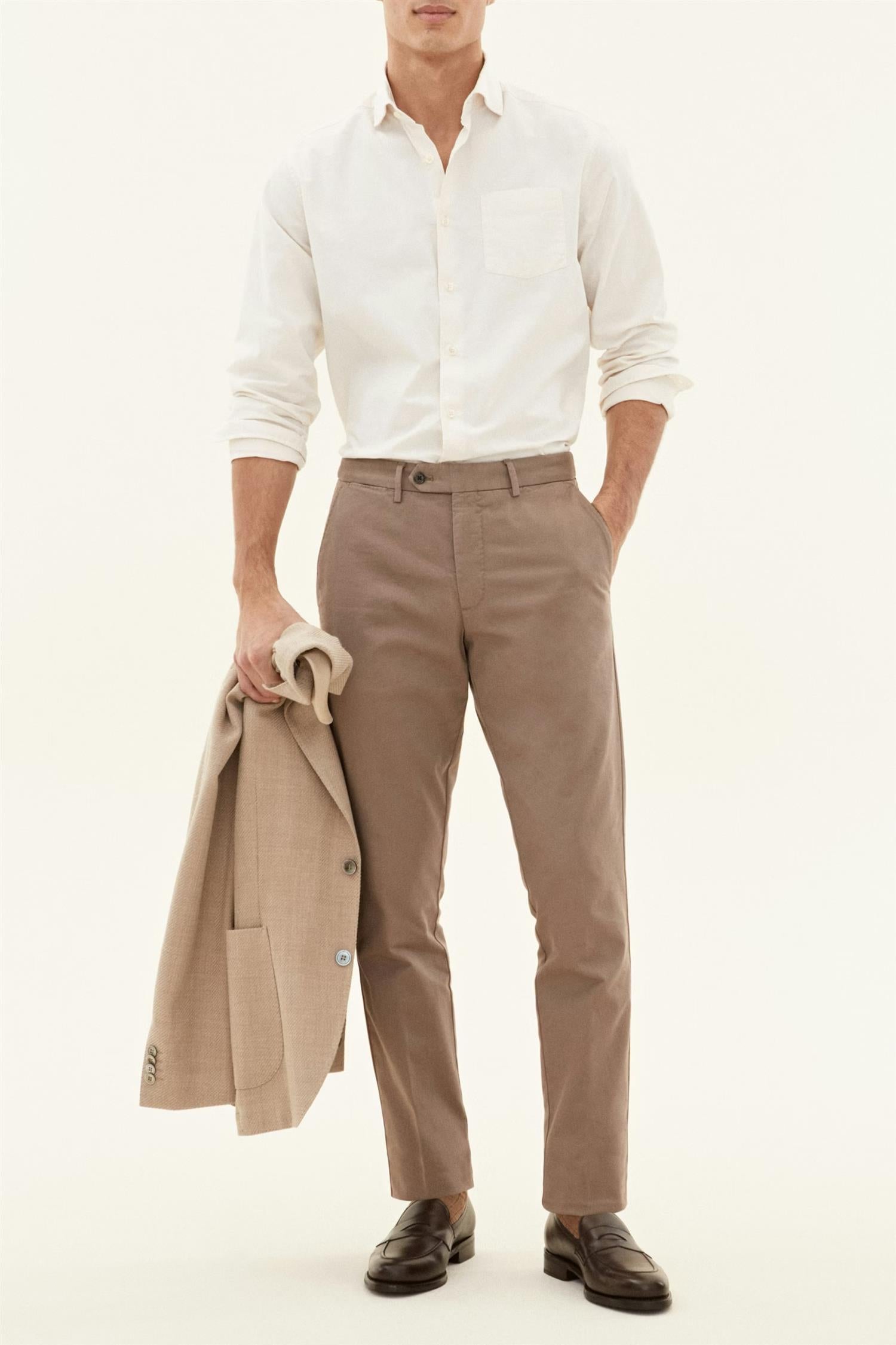 Reg fit wide spread twill shirt - Ecru white