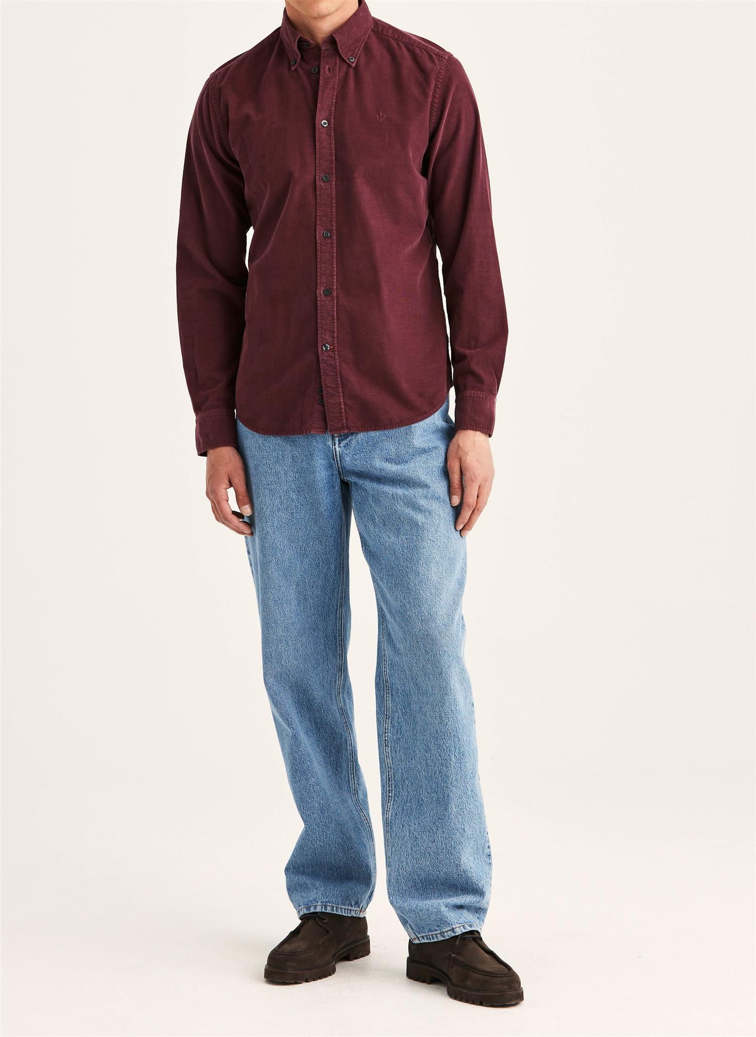 Douglas Cord Shirt Slim - Wine red
