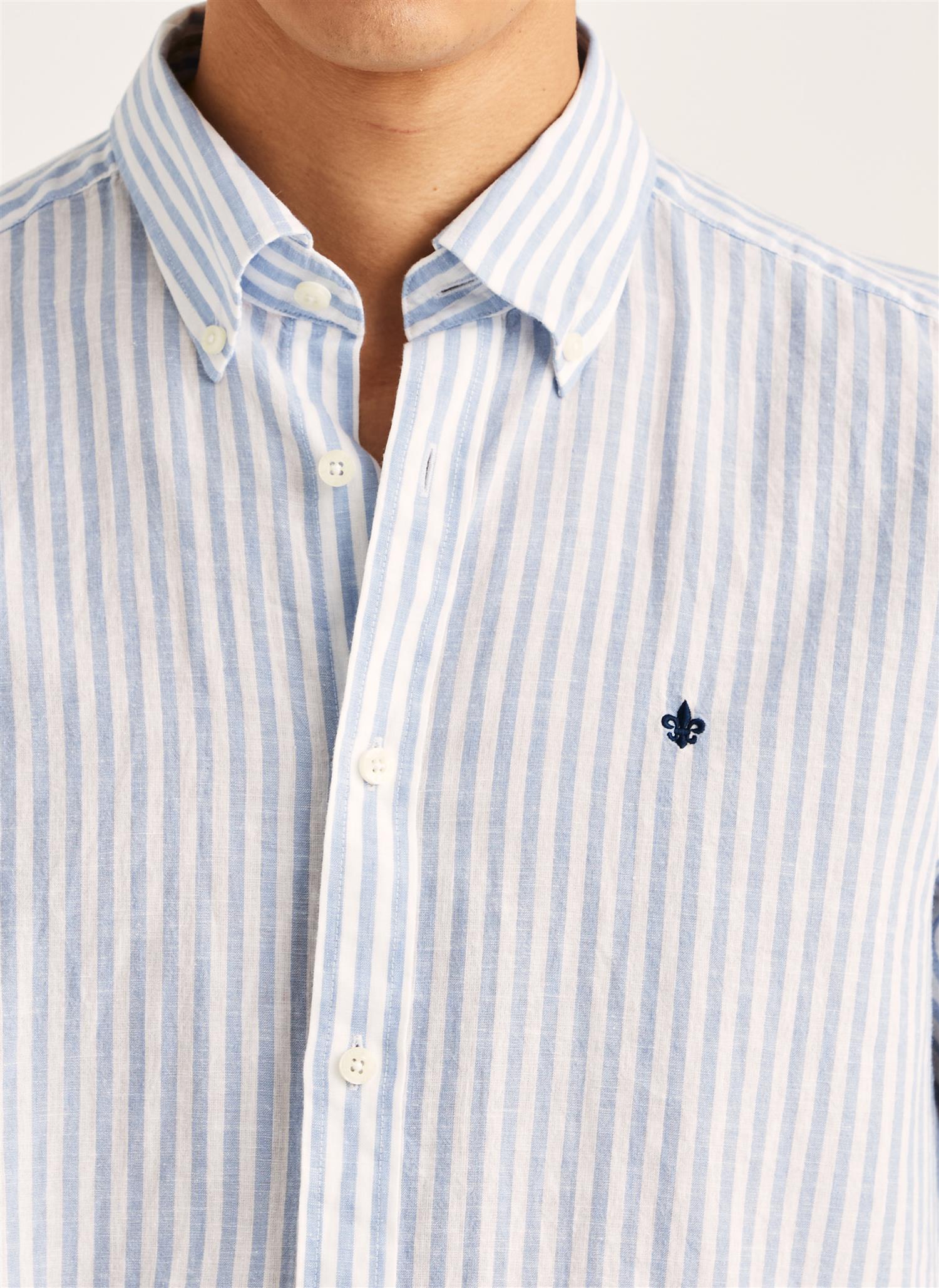 Douglas Linen Stripe Shirt-Classic Fit- Light blue
