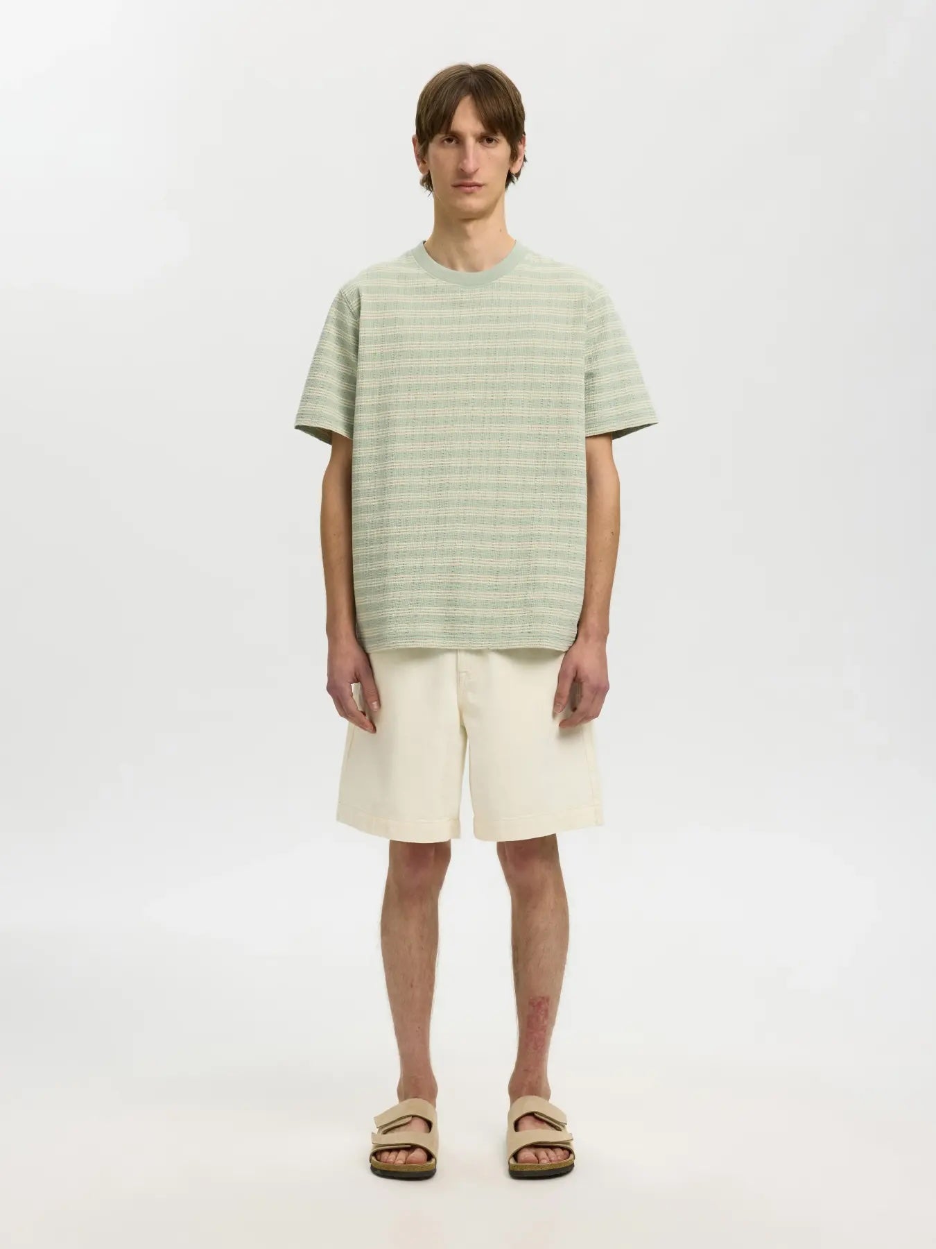 Eli seersucker ss oneck - Aqua gray/ birch