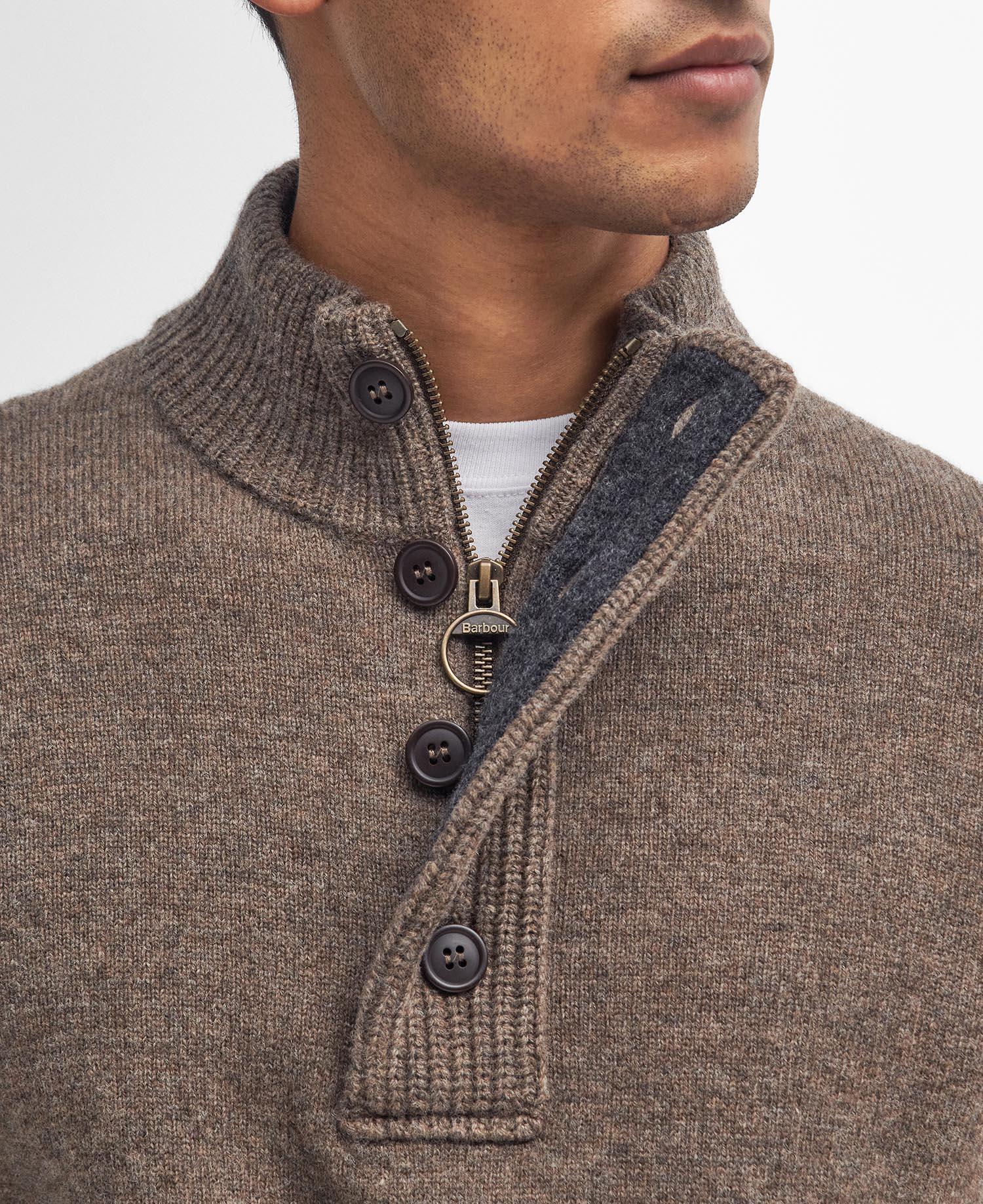 Essent Patch Half Zip Knitted Jumper- Dark stone