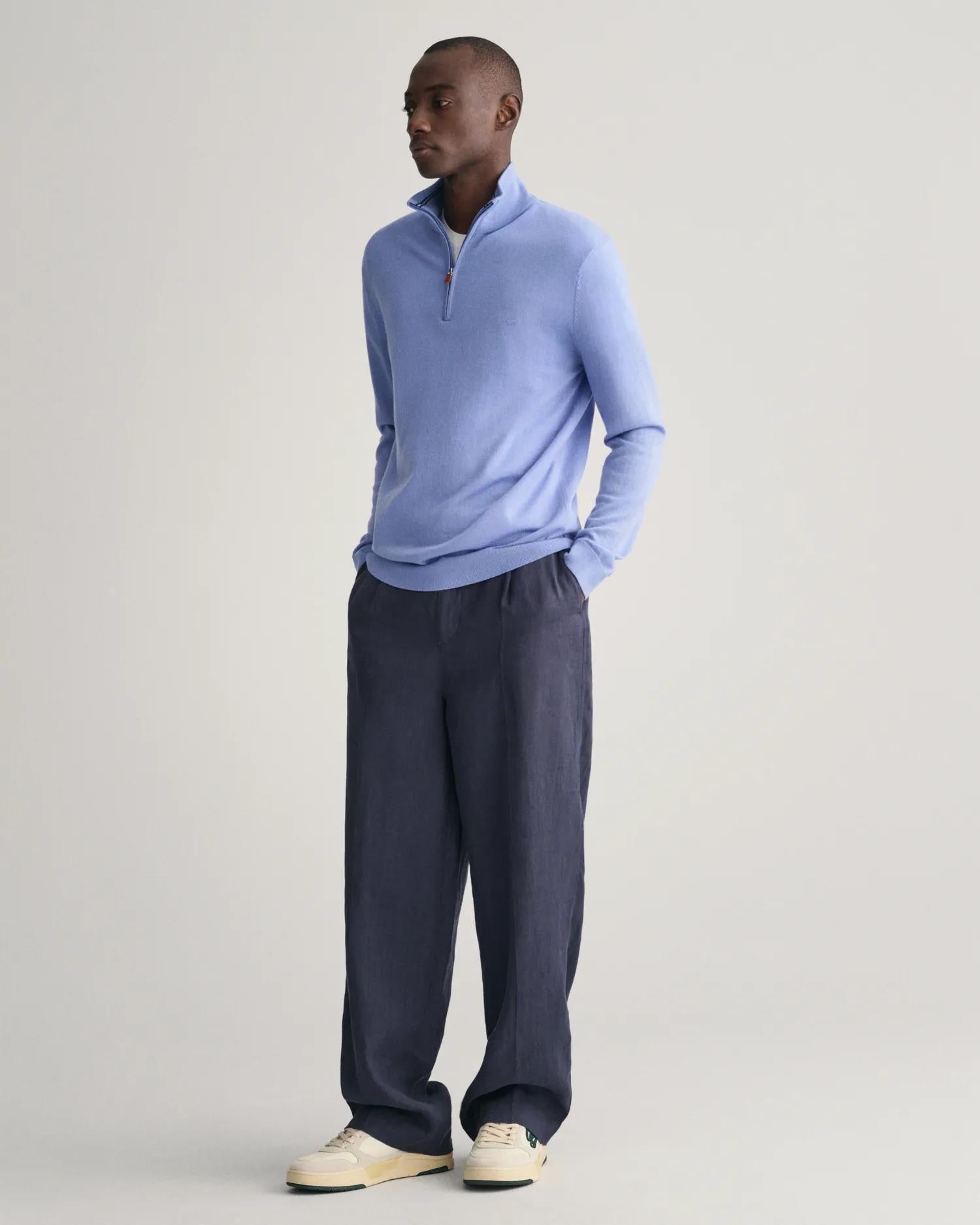 Extra fine merino half zip- Gentle blue