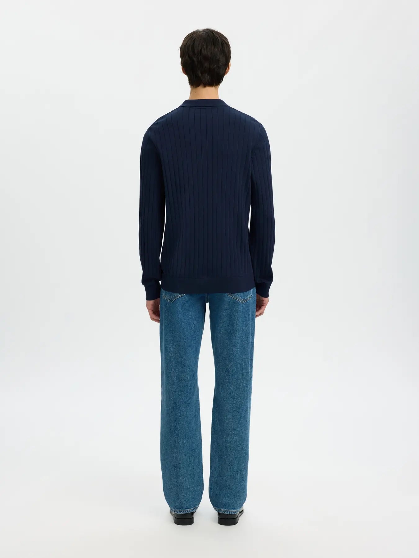 Torino ls knit open stitch polo - Navy blazer