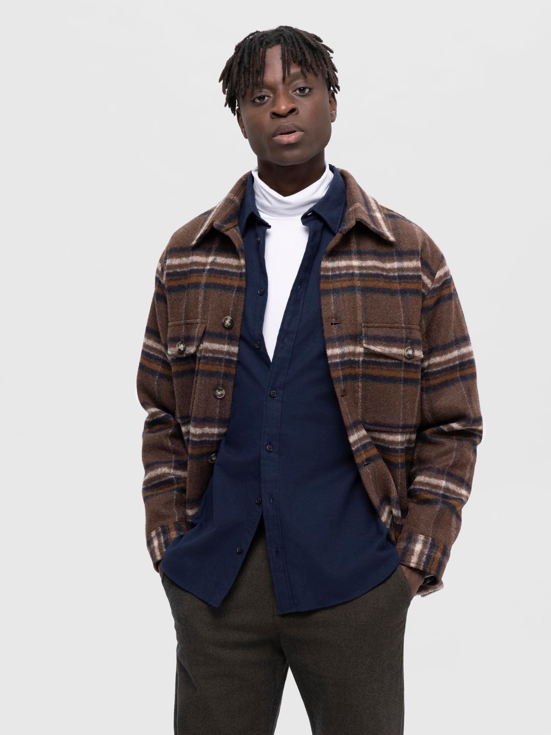 Slimowen flannel shirt ls- Dark sapphire